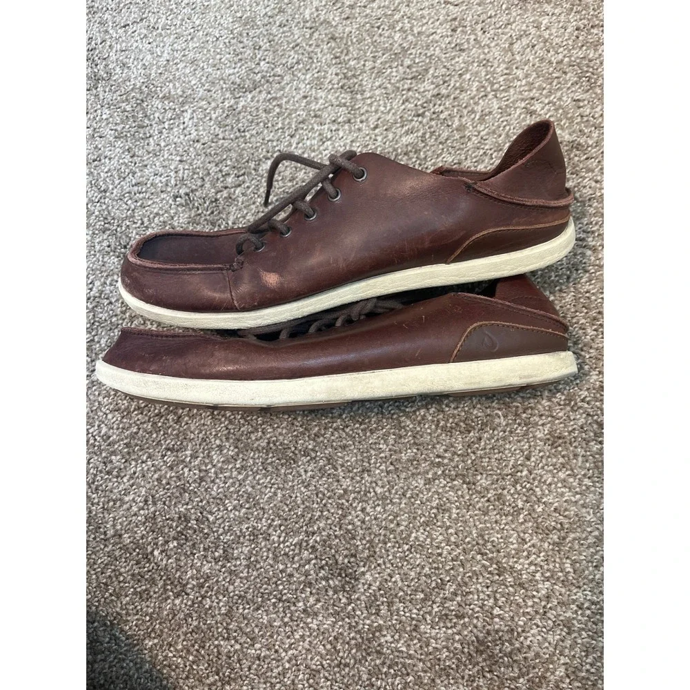 OluKai NALUKAI Men's Brown Leather Lace Up Shoes Size US 10 EUR 43 Boat Shoes